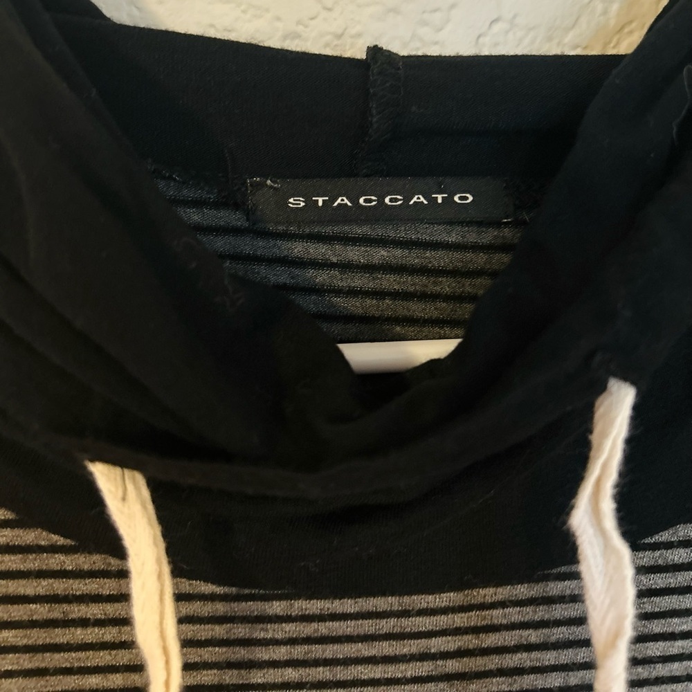 Staccato Striped Hoodie Top Elbow Patch Long Sleeve Pullover Women’s Size Medium - Picture 3 of 5